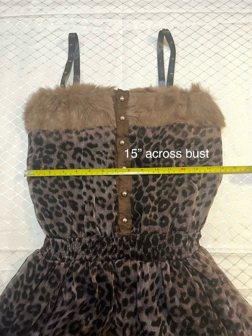 Happyberry Korea Brown Gold Black Leopard Dress /w Faux Fur Leather (LIKE-NEW) - Picture 4 of 15